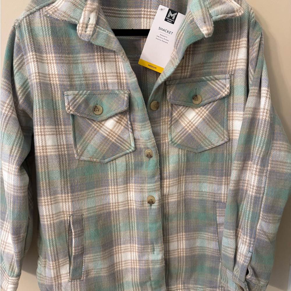 Mint Green and White Plaid Shacket